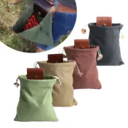 Leather Waxed Canvas Pouch Outdoor Foraging Collapsible Bag Drawstring Belt Bag