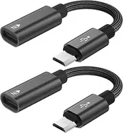 USB C to Micro USB Adapter, KUXIYAN (2 Pack) Type C Female to Micro USB Male Charger Connector Support Charge & Sync Compatible with Samsung Galaxy S7 Edge S6, LG Nexus 5 4 and Micro USB Devices-Black