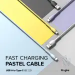 【RINGKE】USB A 轉 TYPE-C FAST CHARGING PASTEL CABLE 粉彩快速充電傳輸線－2M 紫 藍 白 黃(REARTH快充)