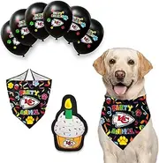 NFL Kansas City Chiefs Dog Birthday Party Set 8pcs with 1 Football Bandana Large/X-Large, 1 Birthday Cake Toy & 6 B-Day Balloons, Dog Birthday Set, Costume, Fun Doggie Party Accesories