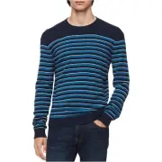 Calvin Klein Mens Three Tone Striped Pullover Sweater Blue Size Large