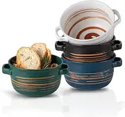 YUN TAO Soup Bowls with Handles Set of 4, Ceramic French Onion Soup Bowls 32 Ounces for Soup, Cereal, Chilli, Beef Stew, Pot Pies, Oven Microwave Dishwasher Safe