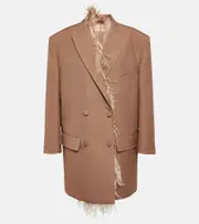 [Valentino] Valentino Feather-trimmed double-breasted blazer AU 10 brown