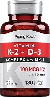 Piping Rock Vitamin K2 MK7 with D3 | 180 Capsules | 800 mcg Complex | Vitamin D3 5000 IU | Non-GMO, Gluten Free