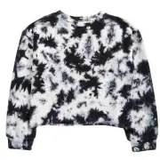Treasure & Bond Kids' Crop Pullover, Size M in White- Black Tie Dye