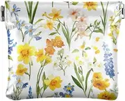 [FRODOTGV] Yellow Summer Flowers White Women's Leather Coin Purse Portable Clasp Wallet Card Holder for Girls Women Ladies, Yellow Summer Flowers, 4.33"(L) x 3.74"(W) x 0.39"(H), Classic