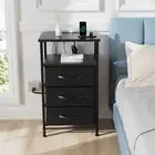 (Black)Nightstand With Charging Station Adjustable LED Light Bed Side Table AU