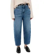 Whistles Petite High Rise Barrel Leg Jeans in Denim