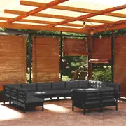 12 Piece Garden Lounge Set with Cushions Black Solid Pinewood vidaXL