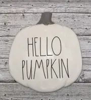 Rae Dunn Fall White HELLO PUMPKIN Ceramic Pumpkin-Shaped Trivet - NEW