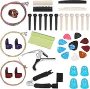 [Glarks] 57Pcs Guitar Accessories Guitar Tool Changing Kit Including Guitar Picks, Capo, Acoustic Guitar Strings, String Winder, Bridge Pins, Pin Puller, Guitar Bones & Pick Holder, Finger Picks