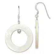 Sterling Silver Polished White Mother Of Pearl Circle Dangle Earrings