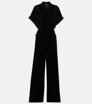 [Norma Kamali] Norma Kamali Geralyn striped semi-sheer jumpsuit AU 16 black