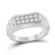 14k White Gold Round Diamond Ribbed Flat Top Band Ring 1/2 Cttw