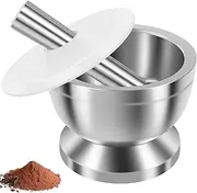 Stainless Steel Mortar and Pestle Set, Multifunctional Kitchen Manual Masher Efficient Spice Crusher with Silicone Lid and Anti Slip Base Rustproof Pill Crusher for Grinding Herbs Seasonings (Small)