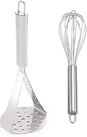 First Front Kitchen Combo of Stainless Steel Potato Vegetables Pav Bhaji Masher & Stainless Steel Egg Whisker Beater