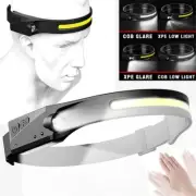LX200 LED Headlamp COB Wave Sensor 4 Lighting Modes USB Rechargeable Flashlight