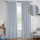 MIULEE Light Blue 100% Blackout Linen Curtains 108 Inch 2 Panels Set Double S