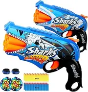 2 Pack Shark Graffiti Toys Foam Blaster with 80 Soft Bullets, Boys Toy Blaster, 6-Dart Rotating Drum Pistol Toy, Foam Dart Blaster Shooting Game, Kids Activity Dart Toys, Birthday