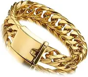 [Jxlepe] Miami Cuban Link Chain & Bracelet 18K Gold 16mm Big Stainless Steel Curb Necklace for Men