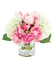 Creative Displays Traditional Centerpiece Ft. Cream Hydrangeas With Pink Peonies & Tulips