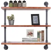 Industrial Pipe Shelving Bookshelf Rustic Modern Wood Ladder Storage Shelf 3 Tie