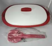 Tupperware Legacy 400ml Bowl Serving Platter Rice Dish w/ Spoon Red White Daisy