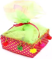 Ghasitaram Gifts Rakhi Gifts for Brothers Coulurful Pouch of Channa Laddoos with Pearl Beads Rakhi