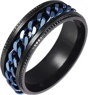 [QKEOISUD] Spinner Ring, Stainless Steel Fidget Rings Relieving Intertwine Spins Grooved Edge Ring Cool Thumb Rings for Women Men,Size 7, Stainless Steel, No Gemstone