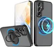 RUNGOS 360°Rotatable Ring for Samsung S23 Plus / S23+ Case MagSafe with Stand & Ring Holder (Strong Magnetic) [12Ft Drop Protection] Shockproof Translucent Case for Samsung Galaxy S23 Plus Case, Black