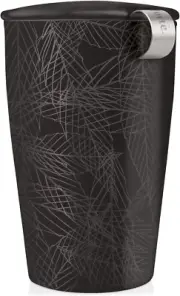 Tea Forte Kati Cup Noir, Ceramic Tea Infuser Cup with Infuser Basket and Lid for