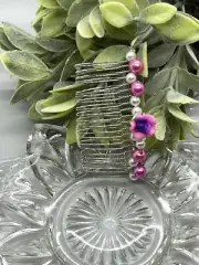 Formal Wedding White Pink 3.5” metal silver comb Hair Accessories