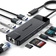 USB C Hub Multiport Adapter 10-in-1 USB C Dongle for MacBook Pro Air, Gigabit...