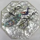 Peacock Design Inlay Work Coffee Table Top White Marble Patio Corner Table