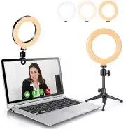 Video Conference Lighting Kits 6” LED Selfie Ring Light Tripod Stand Clip Webcam