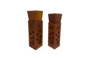 2x Willow & Silk RusticSquare Planter On Pillar Base Sunshine Pattern 26x93cm
