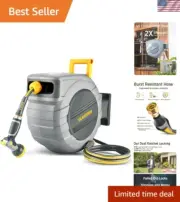 Retractable Garden Hose Reel 65 ft UV Freeze-Proof Brass Lock Wall Mount