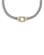 Lagos 18K Yellow Gold & Sterling Silver Embrace Diamond Xo Caviar Bead Collar Necklace, 18