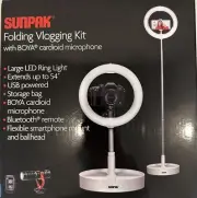 Sunpak - Folding Vlogging Kit with Boya Cardioid Microphone Large LED Ring Light