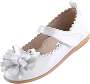 [EIGHT KM] EKM7063 Toddler Girls Dress Shoes Mary Jane Flats Princess Wedding Shoes Ballet Flats, Bow Patent White, 11 AU