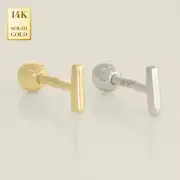 14K REAL Solid Gold Mini Bar Stud Helix Tragus Cartilage Earring Piercing 18G