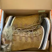 JBU Jambu Women Size 7 Boot Bella Tall Duck Faux Fur Trim Tan Cozy Insole New