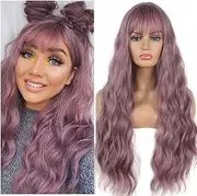 FVCENT 27 inch long curly women girls charming synthetic wig with fringe (light purple)