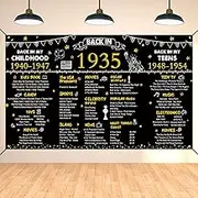 DARUNAXY 90th Birthday Black Gold Party Decoration, Back in 1935 Banner Cheers to 90 Years Old Birthday Party Poster Supplies, 6 * 3.6FT Vintage 1935 Backdrop Photography Background for Men and Women