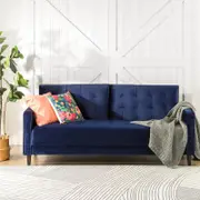 Zinus Benton 3 Seater Sofa Leather Couch - Navy Velvet