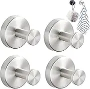Luxe Hold No-Drill Hooks, Stainless Steel Waterproof Suction Cup Hooks, Luxe Hold No Drill Hooks, Suction Cup Hooks for Shower, Bathroom, Kitchen, Glass Door, Mirror, Hanging Towels (4pcs,Silver)