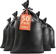 ASKIZ Heavy Duty Sand Bags Empty Woven Sand Bags with Tie Strings with 1600 Hours of UV Protection Polypropylene Sand-Bags - 16''x25.5'' Ultra Tough Sandbags for Hurricane Flooding (Black 50 Bags)