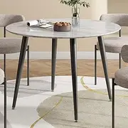 Round Dining Table MDF Marbling White,Marble-Effect Surface Tabletop,Sturdy Table Legs with Non Slip Foot Design for Dining Room