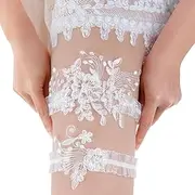 [Piriuuo] 2 Pieces Wedding Garter for Bride, White Garter Belt Soft Lace Garter Elastic Brides Garters Flower Thigh Garter with Stretchy Leg Accessories for Brides Bridesmaid, White, Medium