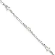 Sterling Silver Polished Moon And Star 9In Plus 1In Ext. Anklet